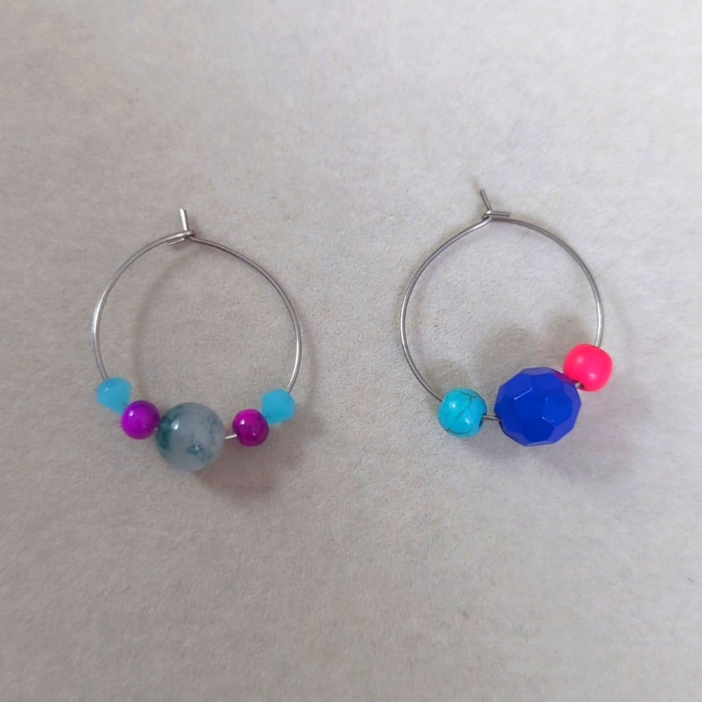 Mismatched beaded hoop earrings